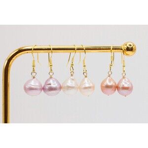 10.6mm Edison Pearl Drop Earrings Gold Plated 925 Silver Baroque Hook